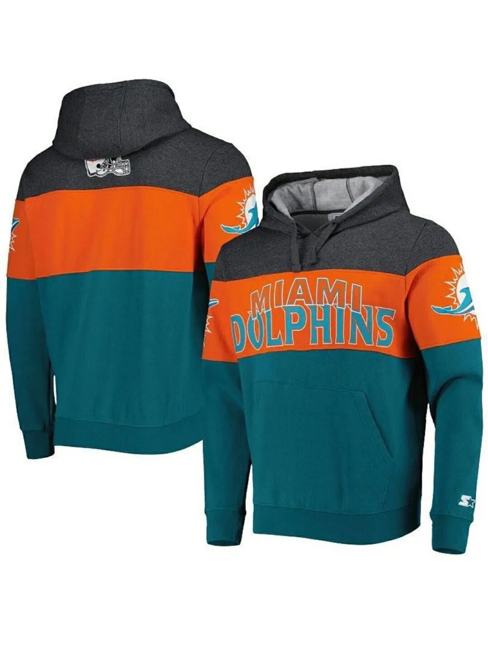 Men's Starter Aqua/Heather Gray Miami Dolphins Extreme Pullover Hoodie Small